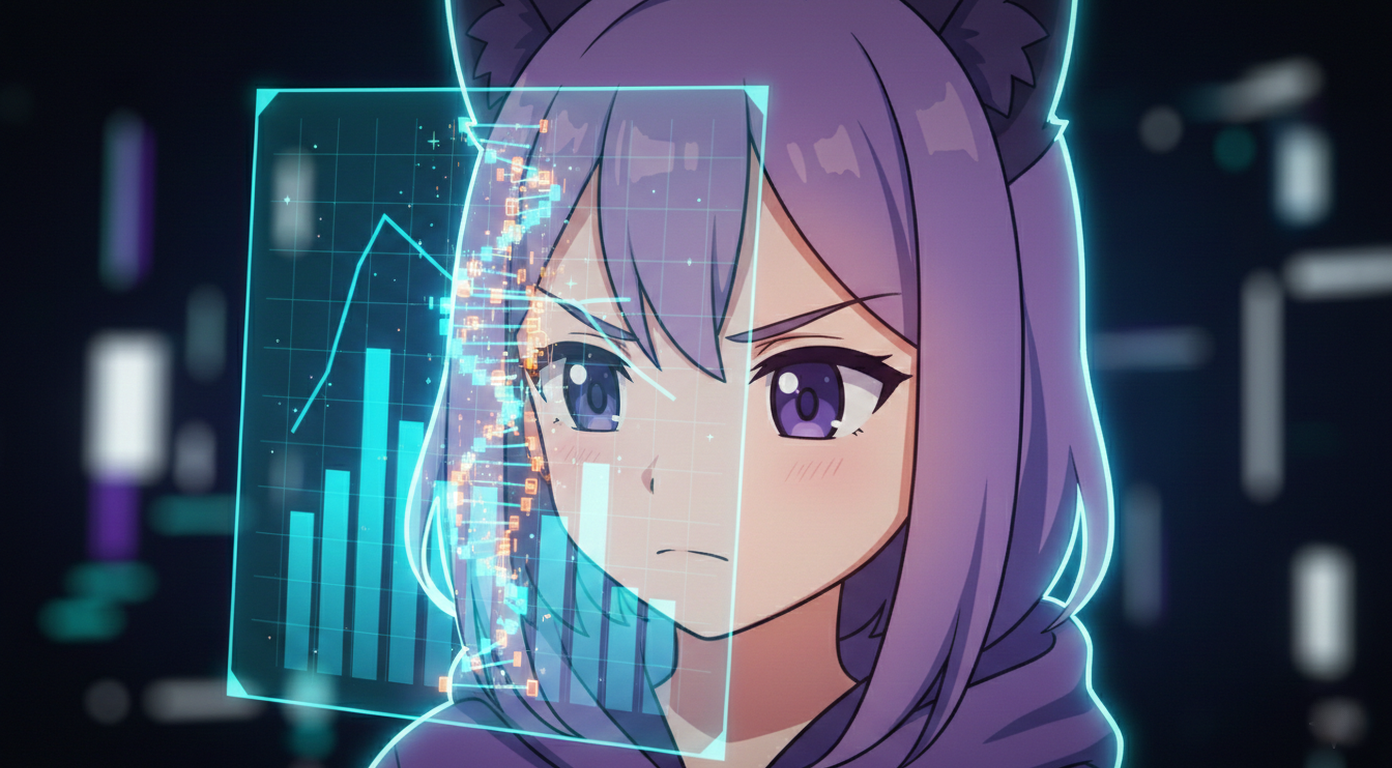 Леночка EasyByte рассматривает графики роста данных на экране